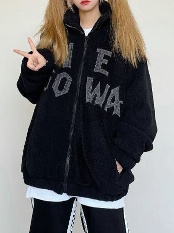 Übergroße Jacke aus Lammwolle mit Buchstabenstickerei-2
