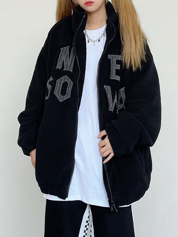 Übergroße Jacke aus Lammwolle mit Buchstabenstickerei-3