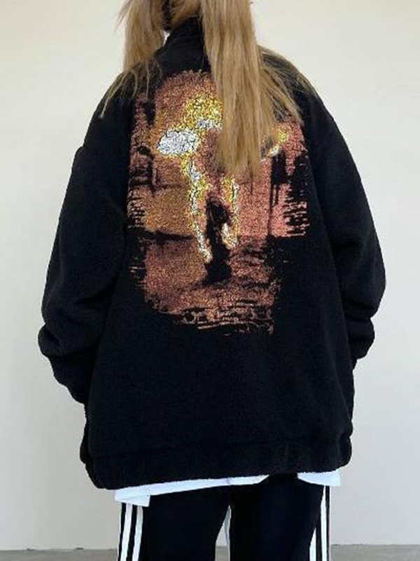 Übergroße Jacke aus Lammwolle mit Buchstabenstickerei-1